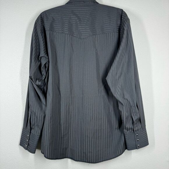 Vintage Wrangler Pearl Snap Western Button Down Shirt Long Sleeve Black Stripe L - Picture 5 of 8